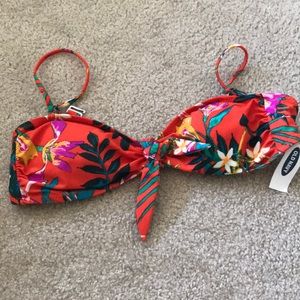 Orange Hawaiian print bikini top